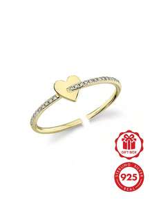 优雅心形设计925纯银镀金独特锆石戒指，适合日常佩戴 - Heart Zircon Ring - 查看 1
