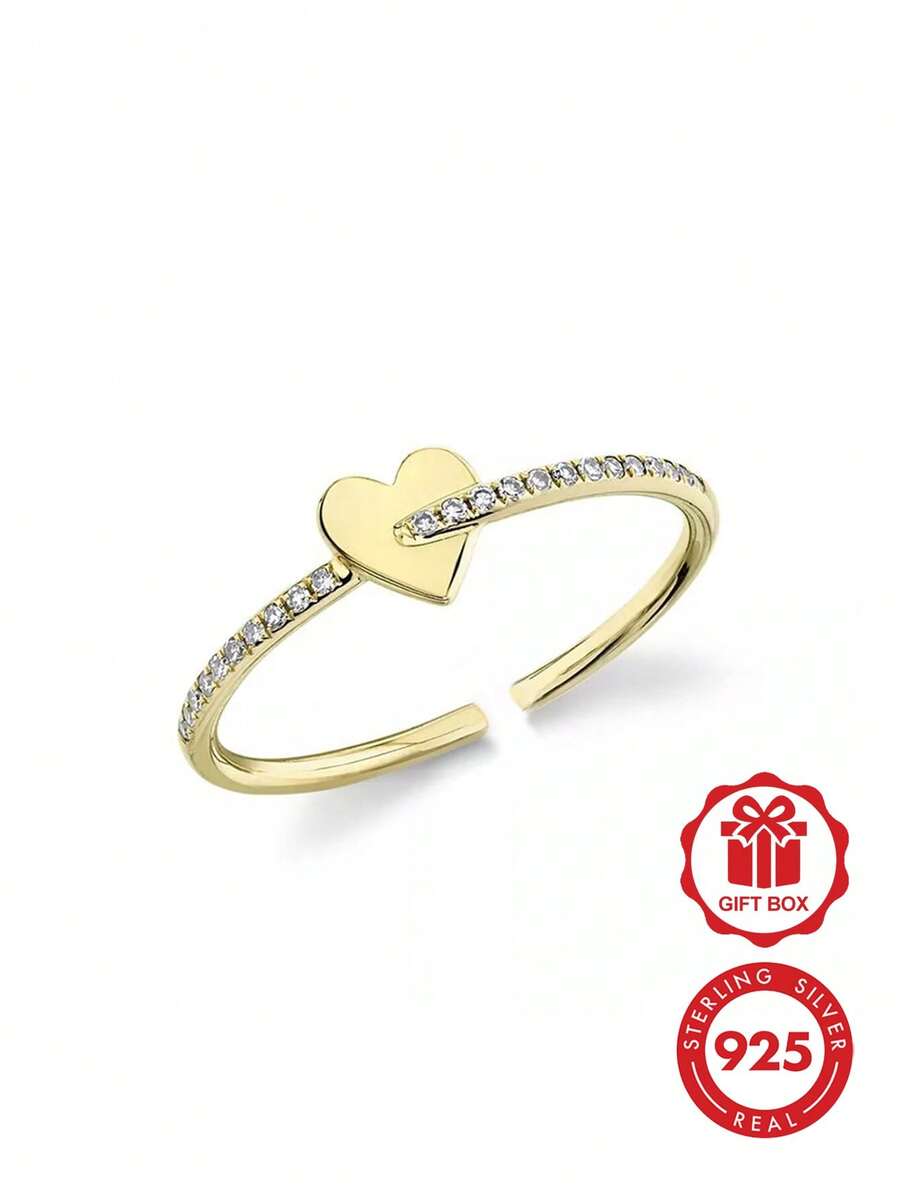 优雅心形设计925纯银镀金独特锆石戒指,适合日常佩戴 - Heart Zircon Ring - 查看 1