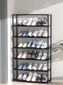Black Metal Shoe Rack With Handrail, Space-Saving, Minimalist Dust-Proof, Stable, Stylish, Easy To Assemble And Disassemble, Portable, Suitable For Living Room, Bedroom, Entryway, Office, Home, Multi-Layer Storage, Holiday Gift, Children's Gift - Multicolor - View 2