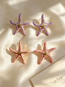 Ins Influencer Style Ocean Theme Starfish Bestie Set 304 Stainless Steel Stud Earrings Waterproof Saltwater Resistant Anti-Oxidation Long-Lasting Bright Glossy Island Outdoor Photoshoot Light Professional Casual Beach Afternoon Tea Outfit Accessories For Girls And Adults Summer Vacation Gift - Multicolor - View 7