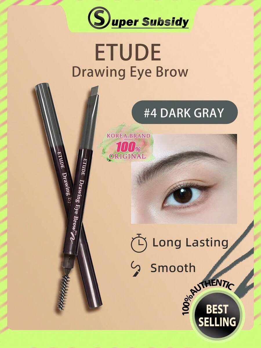 ETUDE 自然日常妝感眉筆 #4 深灰色，持久柔滑質地，易暈染不褪色，細刷頭，輕盈，防暈染，高顯色，適合初學者日常使用，K-Beauty，韓系彩妝，禮品 0.25g/0.01oz