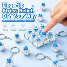 Juego de juguetes fidget con interruptores mecánicos 50 interruptores azules 10 anillos para llavero alivio del estrés clicador DIY interruptores de teclado mecánico personalizados juguete fidget - Ver 8