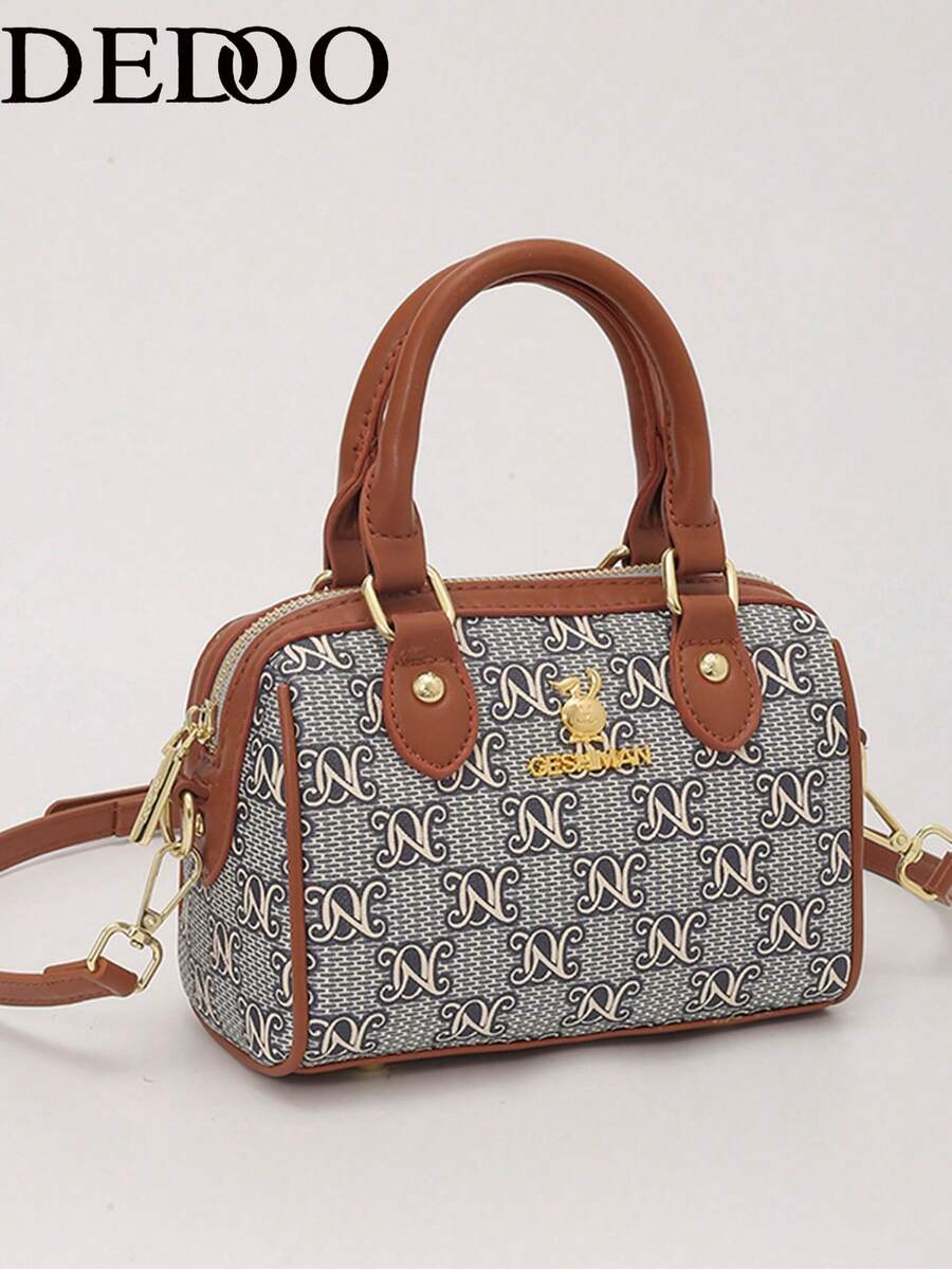 Dedoo New Solid Color Geometric Print PU Leather Vintage Fashion Versatile Women's Handbag Shoulder Bag - Multicolor - View 1