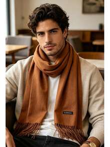 120g-150g Plain Polyester Pashmina Scarf With Unisex Fringes - 焦糖色 - 查看 3