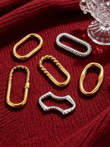 10 pièces Anneaux de connexion en acier inoxydable plaqué or 18K, pendentif ovale multi-texture, torsadé, lisse et ondulé, pour boucles d'oreilles et bracelets, fournitures de fabrication de bijoux DIY - cadre - Voir 5