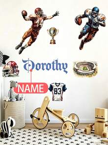 Personalized Custom Name Wall Decal, American Football Player & Stadium Print, Removable Vinyl Sticker For Boys Bedroom Sports Themed Wall Decor - Multicolor - View 2
