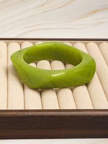 3件組優雅極簡綠色不對稱樹脂手鍊套組，適合個性化穿搭 - 綠色 - 查看 5