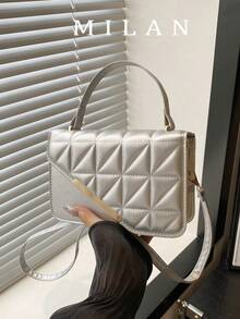 Mini Fashion Embossed Quilted Square Handbag - Bright silver - View 1