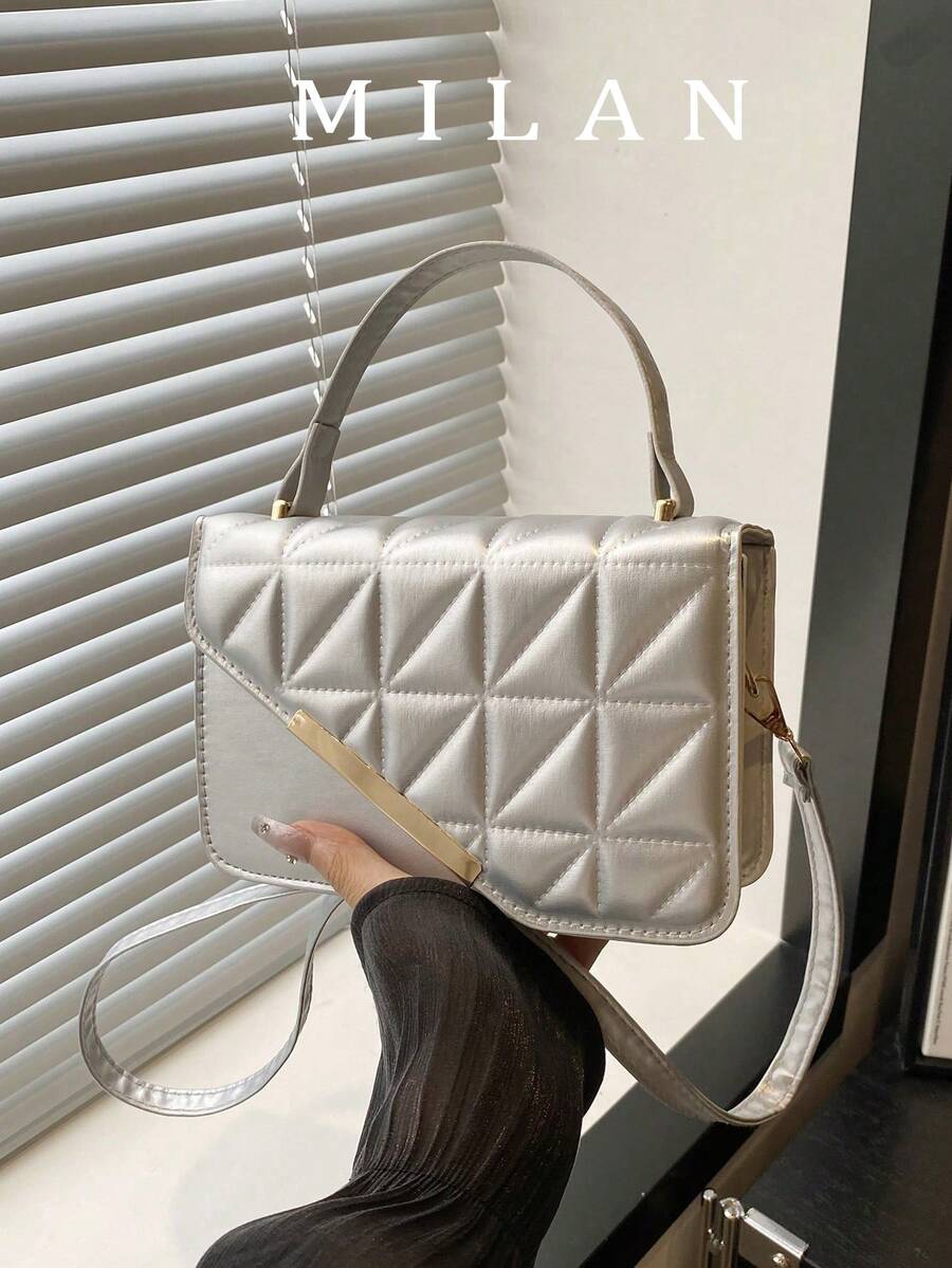 Mini Fashion Embossed Quilted Square Handbag - Bright silver - View 1