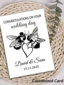 Personalized Wedding Greeting Card, Elegant Wedding Bee Couple Design, Suitable For Bride And Groom, Engagement, Anniversary, Wedding Gift - Multicolor - View 5