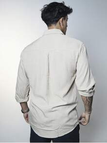 Set Of 2 Men's Long-Sleeved Linen Dress Shirts, Old Money Style, Viscose Linen, Cool, Casual, Italian Collar, Elegant - 白色/棕色 - 查看 8