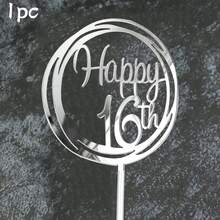 3pcs/1pc Gold Acrylic "16th 30th 40th 50th 60th 80th" Birthday Cake Topper Circular Frame, Birthday Party Decorations - Multicolor - View 21