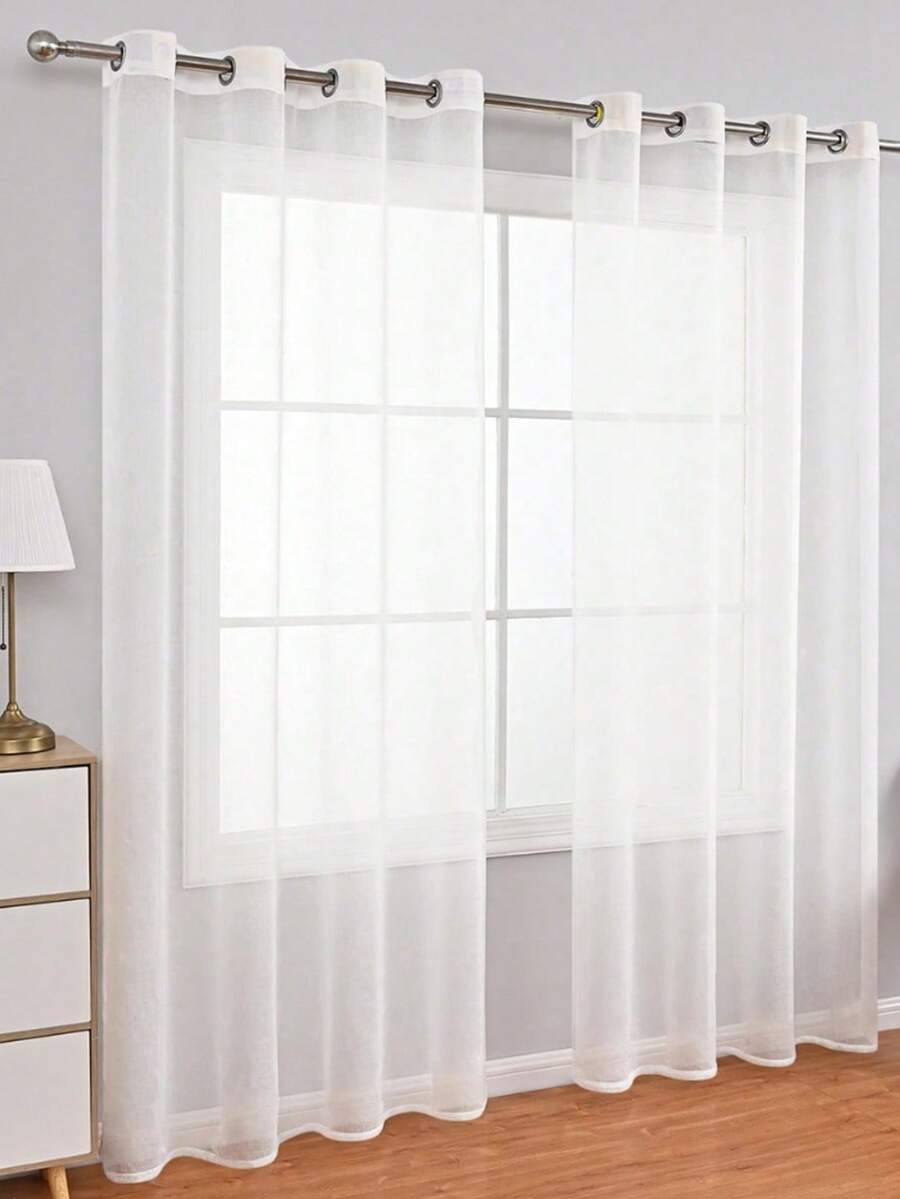 1 pieza Cortina traslúcida de unicolor y luz suave y difusa, versátil para múltiples escenarios - Blanco - Ver 1