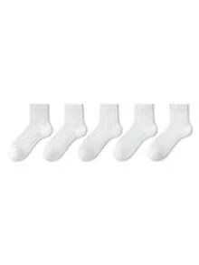 ZUJO 5 Pairs Women's Solid White Bow Heart Pattern Hollow Out Ruffle Trim Short Socks, Soft And Breathable, Suitable For Spring, Autumn, Summer Daily Wear - View 5