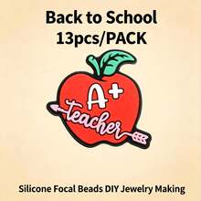 13/24 Stücke/Set Abschluss Silikon Perlen - Buch, Kappe, Schul-Fokus Mix + Abstandshalter Perlen, DIY Schmuck Handwerk für Stift, Schlüsselanhänger, Ausweisband, Unisex Geschenk - Silikon-Fokusperlen - Übersicht 10