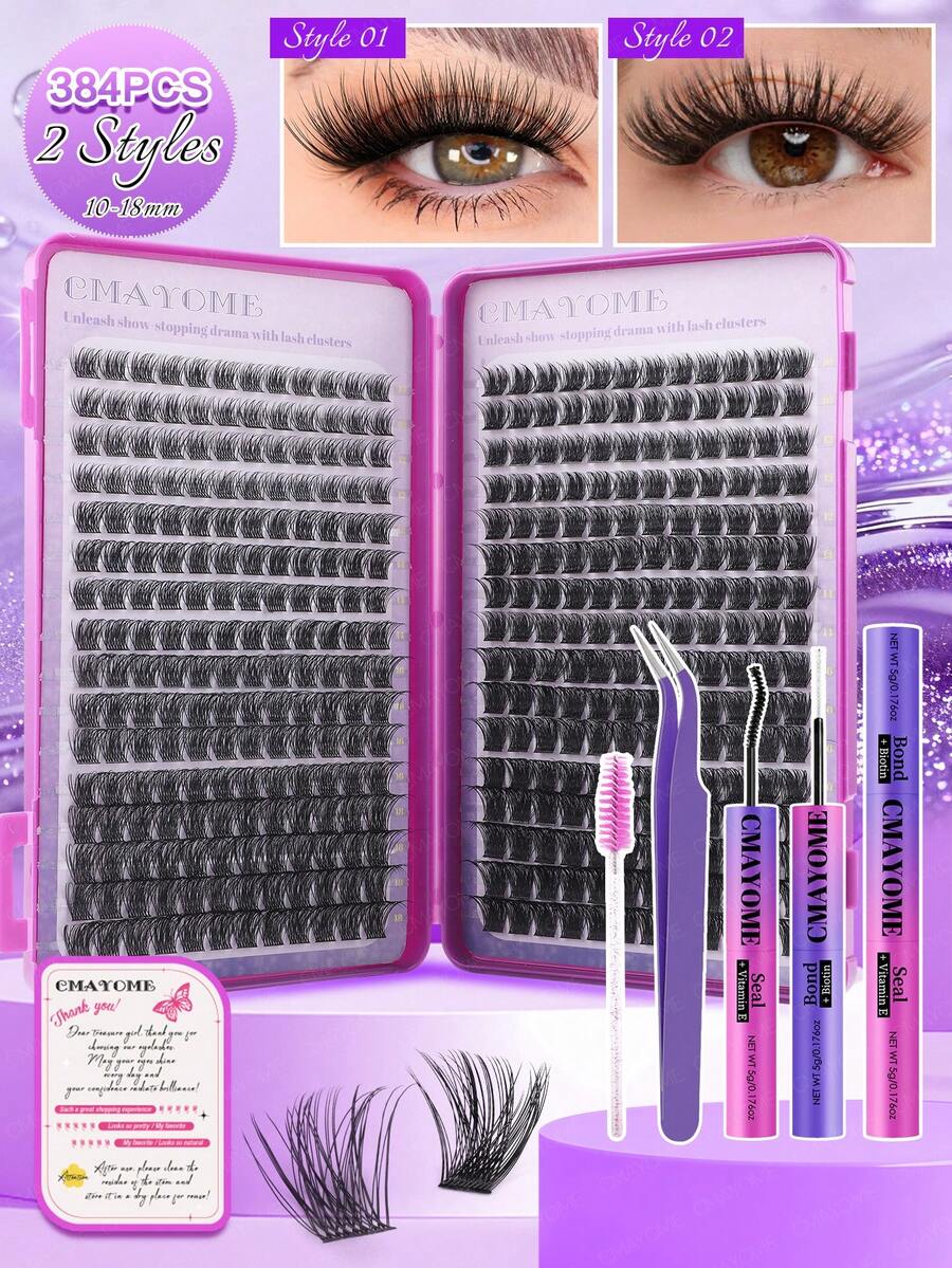 544/480/384pcs DC Roll Holiday Eyelash Clusters, 10-16mm Anime Spiky Style, 3D Russian Volume, Skin-Friendly Waterproof, Beginner-Friendly & Long-Lasting, Includes Glue, Tweezers And Brush Full Set, Portable For Daily, Office, Cosplay, Holiday And Travel