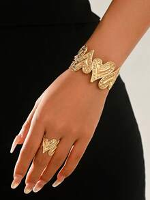 Set de 1 sau 2 piese, brățară tip manșetă deschisă și inel, sexy, elegant și la modă, multicolor, stil punk european și american, modele asimetrice geometrice cu romb, stea de mare, inimă și coral patchwork, mărime reglabilă, potrivit pentru toate tipurile de corp, set de bijuterii la modă pentru femei sexy, perfect pentru petreceri, baluri, sărbători, vacanțe și toate anotimpurile - Aur roz - Vizualizare 13