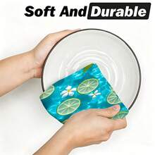 1 pieza/2 piezas/4 piezas Paños de cocina de poliéster, estampado de lima fresca y floral, tela suave, absorbente y de secado rápido, lavable y reutilizable, adecuado para la limpieza de la cocina y la decoración del hogar - Multicolor - Ver 6