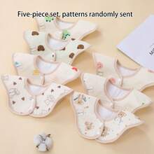 3pcs/5pcs Newborn Cartoon Petal Bibs, Baby Drool Bibs, Teething And Feeding Bibs To Keep Clothes Dry, 360 Degree Rotatable Portable Bibs For Baby Boys And Girls, Multiple Patterns Randomly Selected - Beige - View 11