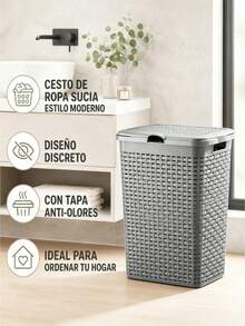 38L Large Capacity Laundry Basket - Woven Rattan Style Clothes Storage Bin | With Lid Breathable Design, Sturdy And Durable, Suitable For Storing Dirty Laundry And Organizing Miscellaneous Items - Random Color - View 6