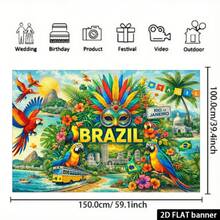 1pc Brazil Rio Carnival Theme Banner, Polyester Material, Suitable For Birthday, Brazil Festival Party, Sports Event Viewing Party, Indoor/Outdoor Decoration, Home Decor, Garden, Yard Decoration And General Theme - A - View 5