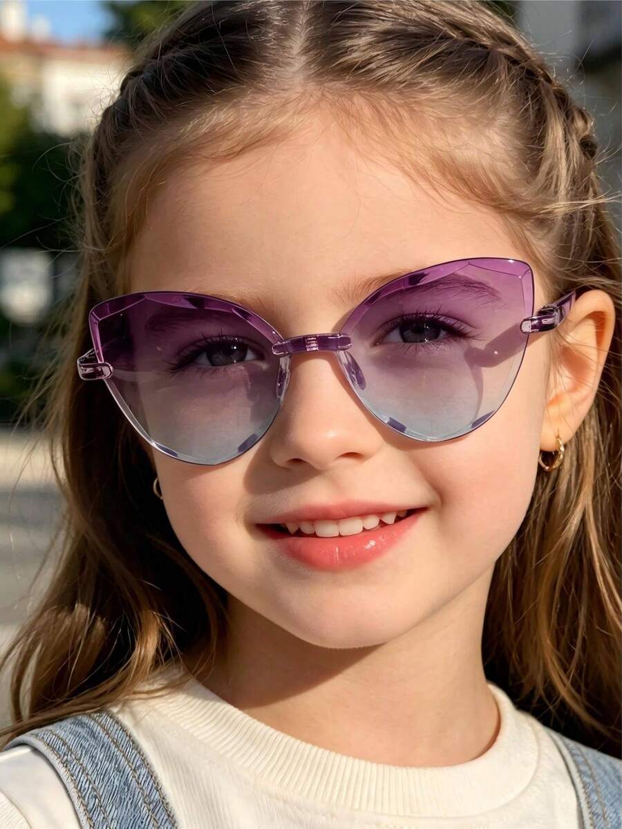 1件 3-8歲兒童貓眼無框時尚眼鏡，漸層甜美可愛休閒輕量款，戶外派對穿搭，附眼鏡盒