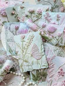 1/23 Sheets/Bag Aesthetic Green Plant Diary Base Paper Retro Flower Clipping Book Paper, DIY Handmade Account Decoration, Love Letter Clipping Materials, Embossed Flower Design, Art Album Planner Decoration, Suitable For Back To School - A - View 2