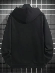 YUNTUO 男士極簡山脈印花連帽衛衣，寬鬆休閒抽繩袋鼠口袋套頭衫，街頭風，休閒，青春，極簡，校園，復古，百搭，質感，優雅，個性，運動 - 黑色 - 查看 3