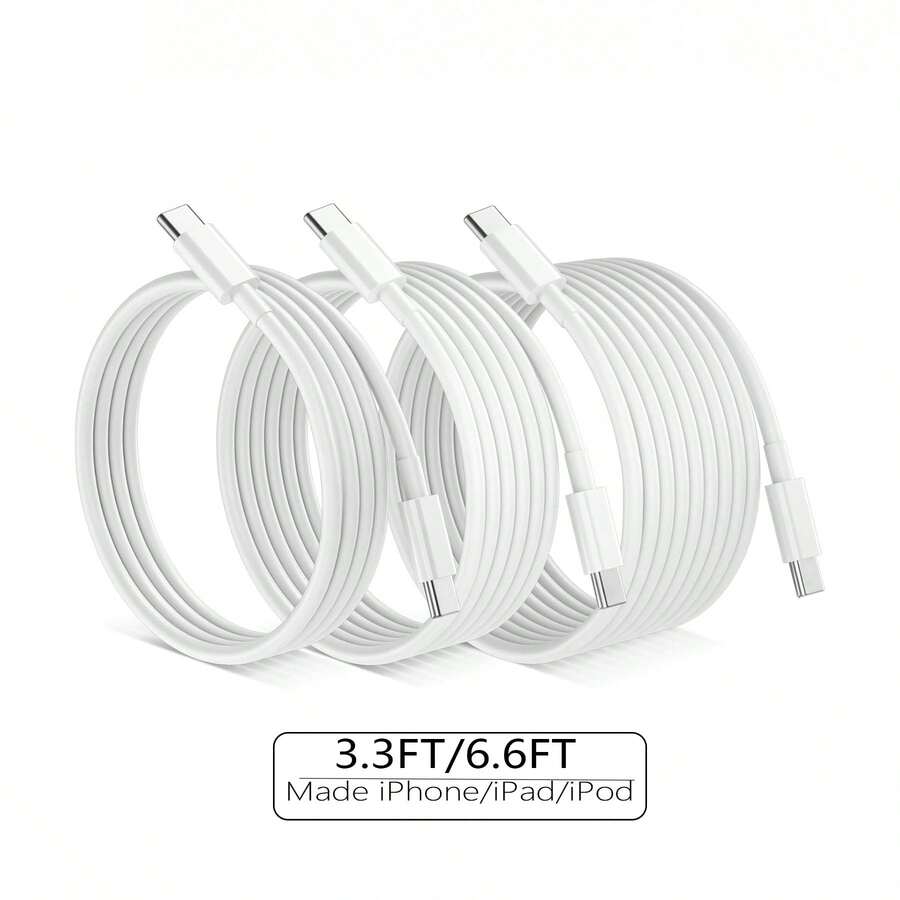 1/3 Stücke 3.3ft/6.6ft USB-C zu USB-C Datenkabel, kompatibel mit iPhone 17/16/15 Pro Max, S26/S25/S24/S23/S22/S21, Laptop, Switch, Steam Deck und anderen Type-C Geräten, Handy Ladekabel - Weiss - Übersicht 1
