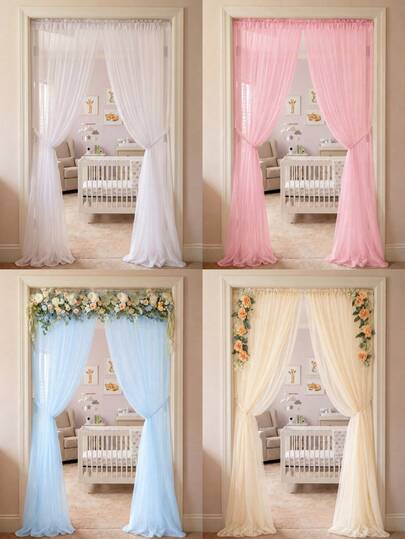 1pc White/Pink/Blue Curtain, Crib Curtain, Bedroom Curtain, Nursery Decor, Baby Shower Supplies, Bridal Shower, Wedding Arch Fabric, Girl And Boy Birthday Gift, Baby Party Gift, Home Decor, Living Room Decor, Nursery Decor