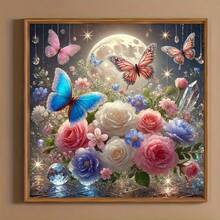 1件 [30*30cm/11.8*11.8in][40*40cm/15.7*15.7in]5D 壓克力鑽石畫套裝，蝴蝶花卉圖案，適合成人初學者DIY馬賽克鑽石藝術，全鑽手工自設計DIY鑽石畫，適用於客廳、臥室、辦公室牆面裝飾掛畫，給家人和朋友的驚喜家居裝飾禮物 - 無框 - 查看 2