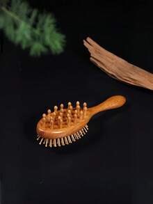 1pc Double-Sided Sandalwood Comb - Fashion Anti-Static Scalp Massage Brush With Round Bristles, Suitable For All Hair Types, Home And Hair Care Essential | Fashion Comb | Wooden Handle - A - View 7