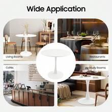 RainWeel Modern Round Dining Table, Kitchen Dining Table, Pedestal Table With Round Top, Tulip Dining Room Table For 1-4 People, Modern Coffee Table, 31.5*28.7inch  Mid-Century Leisure Table For Living Room, Kitchen, Dining Room, Balcony, Patio, Bar, White - White - View 8