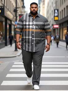 Plus-Size Men's Clothing, Spring Long-Sleeved Shirt Set, Men's Casual Two-Piece Set - Nhiều màu - Xem 1