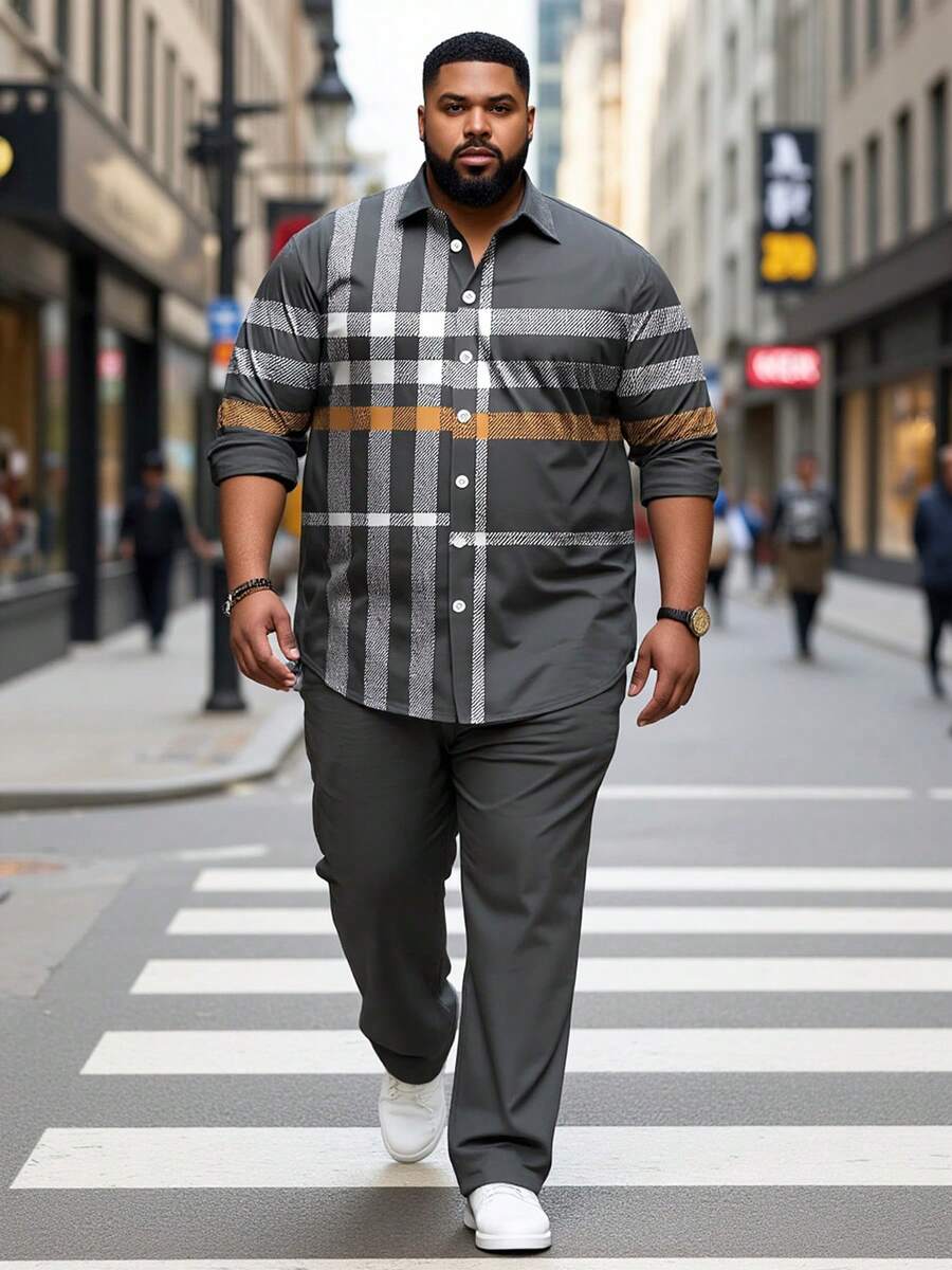 Plus-Size Men's Clothing, Spring Long-Sleeved Shirt Set, Men's Casual Two-Piece Set - Nhiều màu - Xem 1