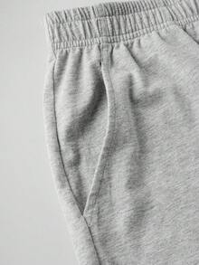 Norcotton 男士灰色純棉彈性腰百慕達運動短褲，寬鬆休閒跑步中長款短褲 - 灰色 - 查看 6