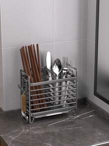 1pc 2/3 Slot Stainless Steel Chopstick Holder With Drip Tray, Durable Utensil Drying Rack, Practical Storage Organizer, Suitable For Home And Dorm, Sturdy Functional Accessory, Keeps Kitchen Utensils Neat And Dry - Multicolor - View 15
