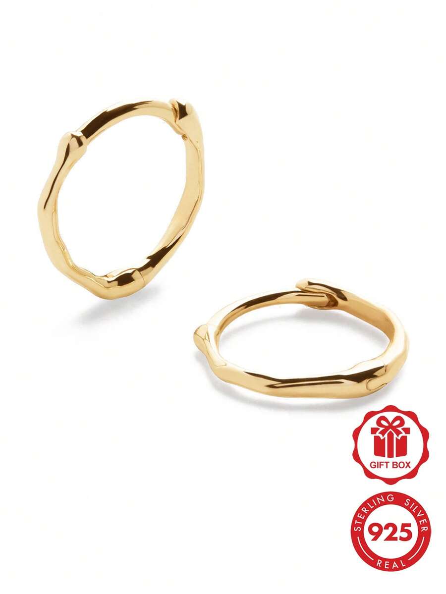 925純銀極簡獨特美人魚迷你耳環 奢華圓形耳圈飾品 女款 - Round Hoop Earrings - 查看 1