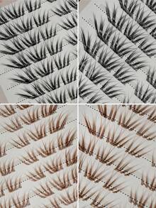 60pcs C-Curl Curly Cartoon Fox Eye Cluster Fake Brown Eyelashes, DIY Individual Lash Extension, Natural & Soft, Segmented False Eyelashes, Natural & Soft, Segmented False Eyelashes Christmas Eyelash - View 4