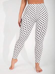 3packs Spring Summer Women Plus Size Black Leggings With Polka Dot Pattern Printed Legging Molded Hip Lifting Yoga Tights Outdoor Sports Vacation Fall - Multicolor - View 8