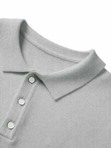 男士春夏休閒日常百搭純色針織翻領 Polo T恤 - 灰色 - 查看 3