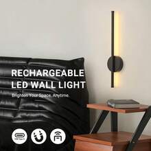 1pc/2pcs Battery Powered Wall Light, Wireless Rechargeable Black Wall Lamp With Remote Control Dimmable, Cordless Wall Light Decoration For Living Room, Bathroom, Hallway, Timer Function - Black - View 6