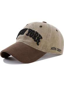 1pc NEW YORK Letter 3D Embroidered Baseball Cap, Unisex Couple Style, Washed Contrast Color Design Hat, Adjustable Hat Circumference, Fashion Casual Soft Top Curved Brim Cap - Multicolor - View 4