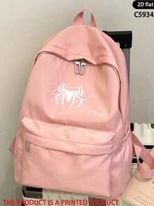 1pc Back To School Large Capacity Multi-Compartment Storage Spider Print Backpack, Nylon Material With Zipper Closure, Adjustable Shoulder Straps, Suitable For Daily Use, Outings, Shopping, School - Multicolor - View 12