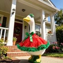 Porch Goose Christmas Outfit Creative Goose Statue Tutu Skirt With Headband For Outdoor Garden Yard - Claret - View 4