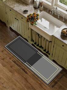 1pc Black Gold Rim Double Layer Frame Diatomaceous Earth Kitchen Mat, 3.5mm Rubber Anti-Slip Bottom, Water-Absorbent & Oil-Resistant, Cushioning & Anti-Fatigue, Dirt-Resistant Rug For Kitchen, Bathroom, Entryway, Living Room - Multicolor - View 17