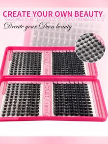 Kit de 384 piezas de pestañas individuales y adhesivo, racimos de pestañas de longitud mixta, juego de extensiones de pestañas DIY para principiantes, paquetes de pestañas postizas DIY mixtas con apariencia natural, delgada, gruesa y duradera, el juego de extensiones de pestañas DIY incluye adhesivo, sellador y pinzas, adecuado para principiantes para usar en casa o en movimiento, para la vida diaria, fiestas y festivales de música - Multicolor - Ver 9