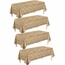 2pcs/4pcs Rectangular Straw Tablecloth Farm Tablecloth Haystack Design For Farm Party Decor Cowboy Western Theme Party Supplies 137*274cm - Multicolor - View 6