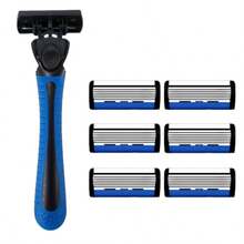 [Blue]Portable 6 Blades Manual Razor Set For Men, Quick Release Replaceable Blade Heads, Non-Slip Handle Travel Shaving Razor For Business Trip Daily Use - Blue - View 17