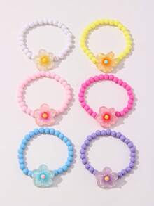 6pcs/Set Girls Cute Flower Beaded Bracelet Set, Suitable For School, Daily Wear And Festival - Multicolor - View 9